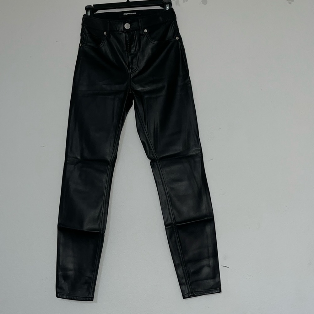 Express Faux Leather Modern Straight Pant in BLACK
